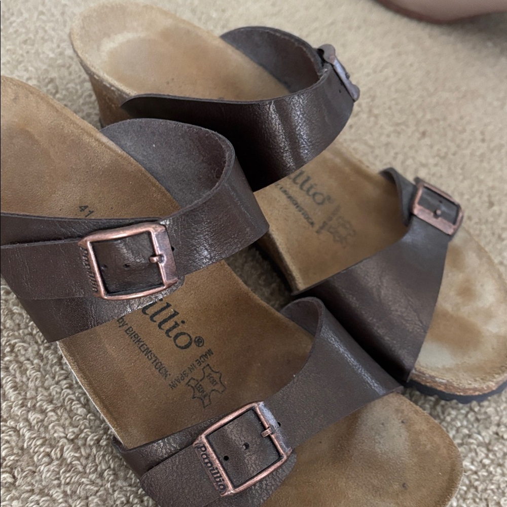 Birkenstock Papillio Dorothy Wedge Sandal Brown Bronze with Buckle Size 10 - Picture 2 of 11